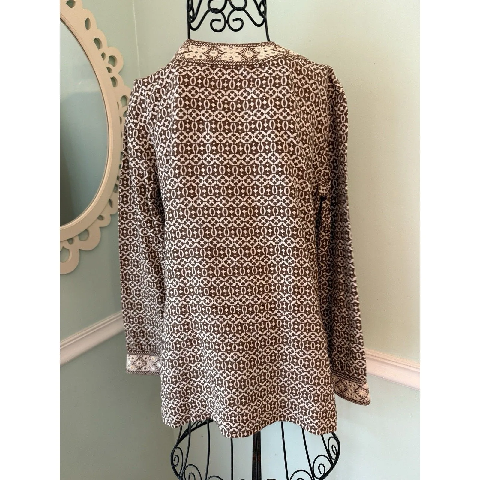 Tory Burch Embroidered Linen Faux Mirror Work  V Neck Tunic  Small Tunic - Image 7