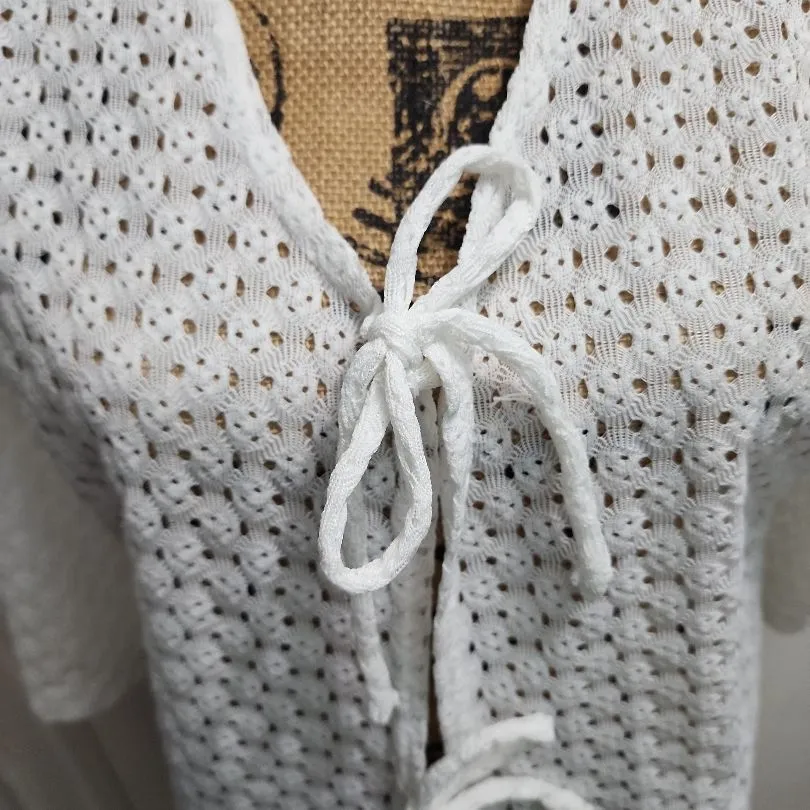 Anne Cole Cardigan Womens Size XL White Crochet TieFront 34 Sleeve Resort Boho - Image 2