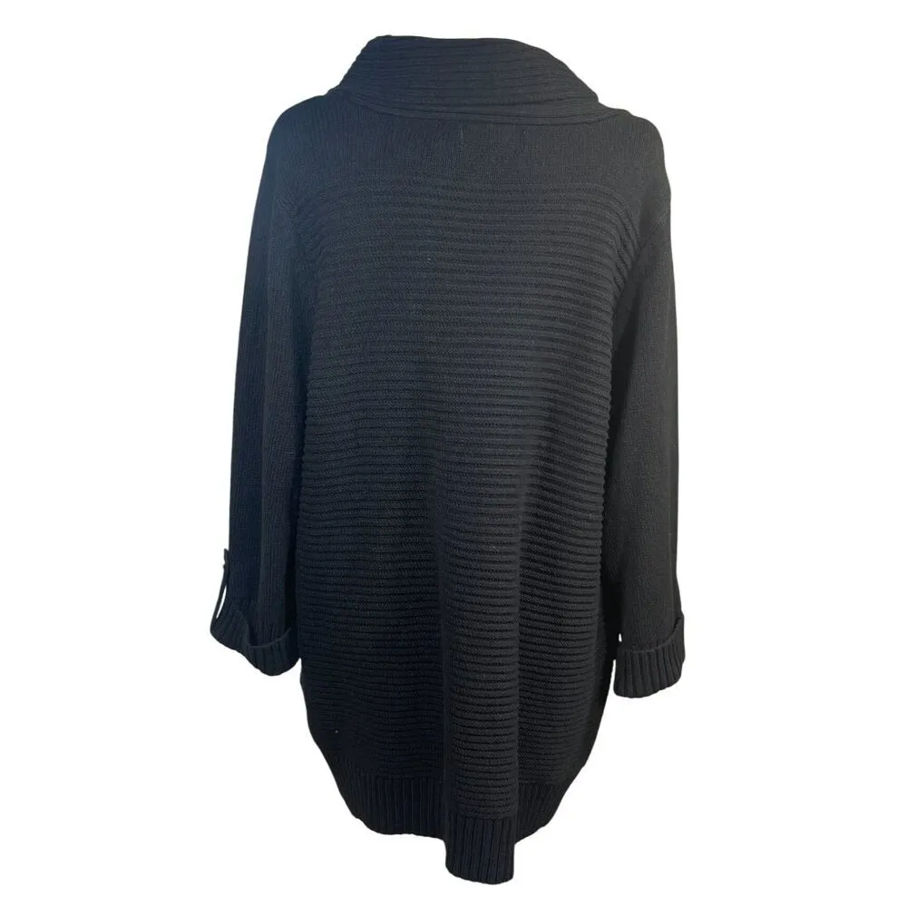 Jones New York Women's Sweater Cowl Neck Button Roll Tab Size 3X Black - Image 3
