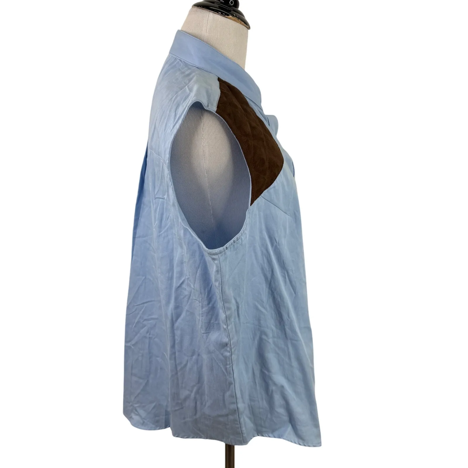 King Ranch Sleeveless Denim Hunting Shooting Suede Patch Women's NWT Shirt XL Blue - Image 3