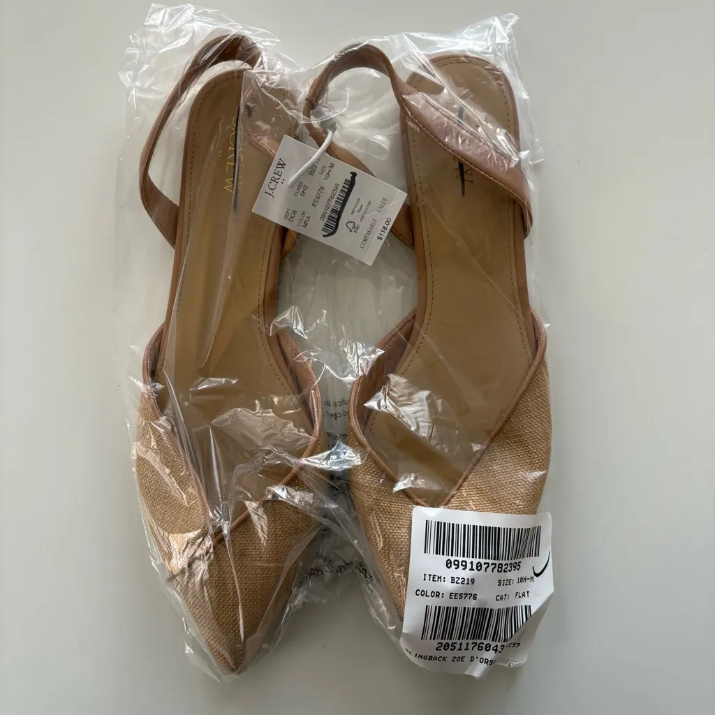 NWT J. Crew Woven Slingback Flats Natural Raffia - Image 4