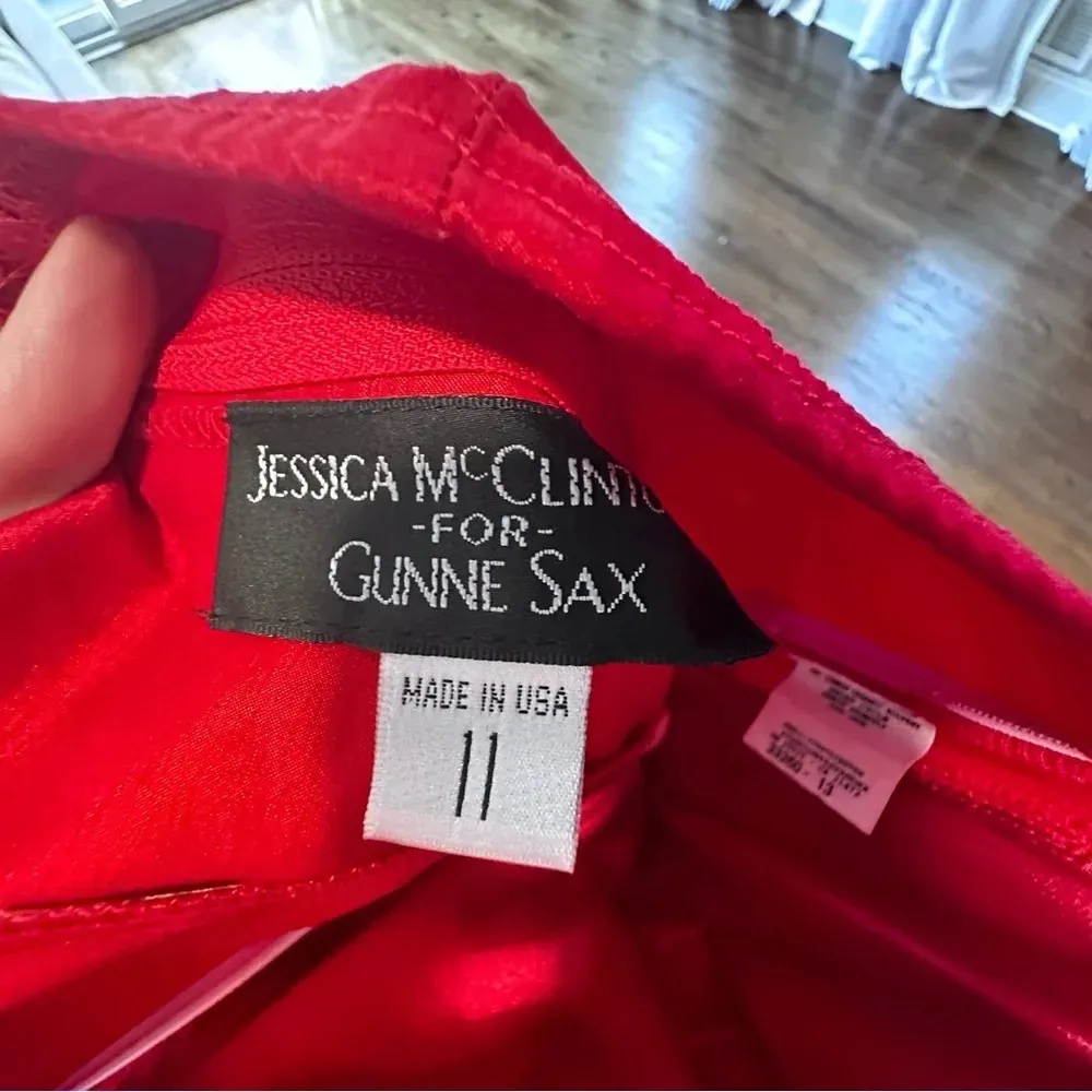 Jessica McClintock Gunne Sax Red Ruched Strapless Party Cocktail Dress Size 11 - Image 11