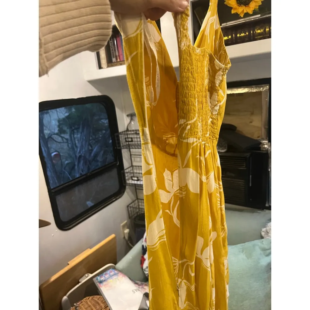 Women's Anthropologie Yellow & White Floral Jumpsuit Size S - Image 5