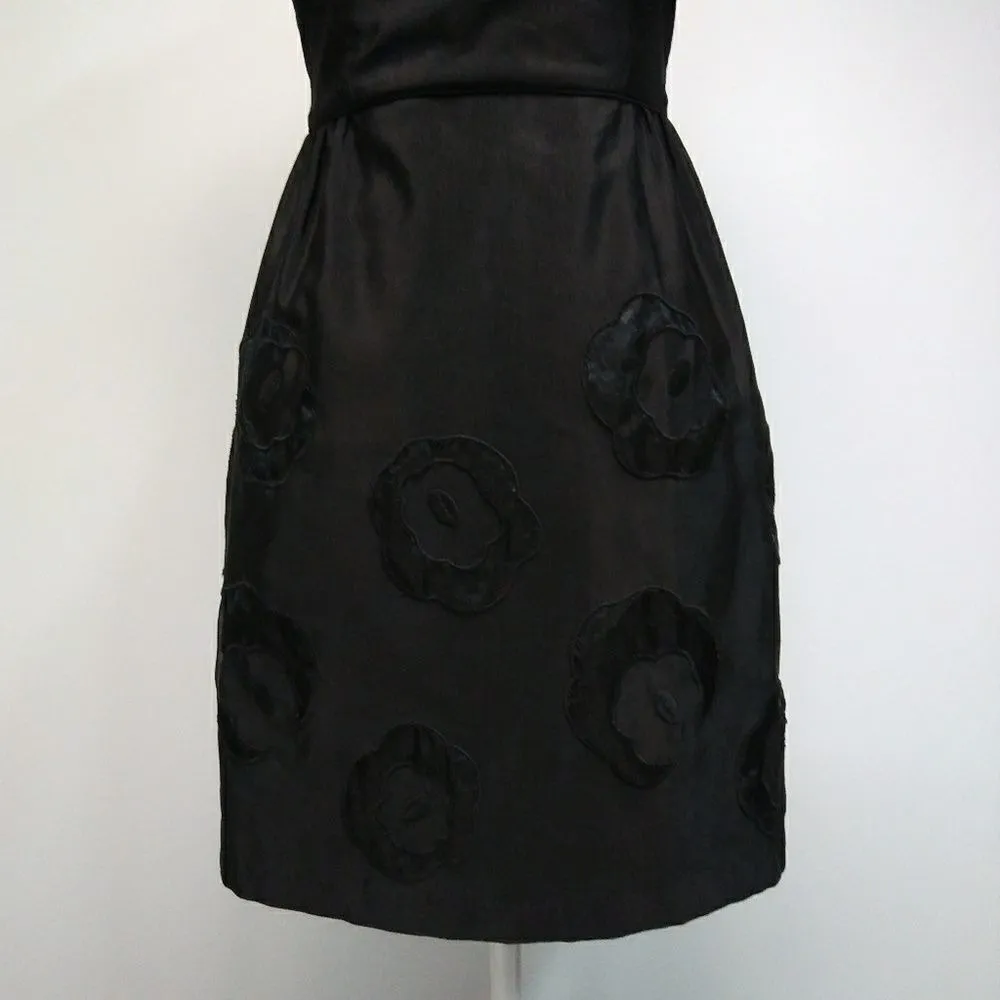 ANNA SUI Black Patch Flower Embroidered Lined Dress LBD Modest Dark Floral Fairy - Image 3