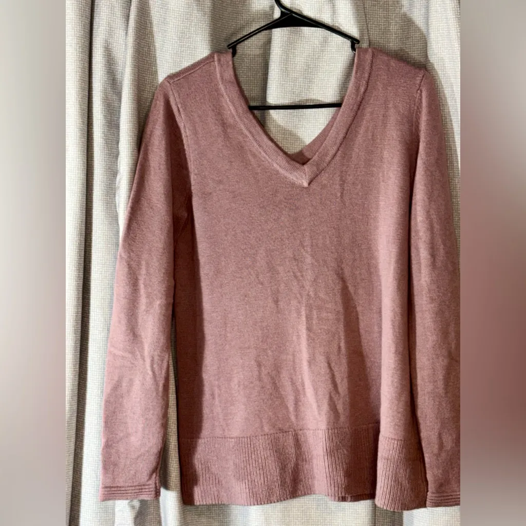 Market & Spruce  Double V-Neck Sweater in Plum Size M New Slightly Off Shoulder - Image 4