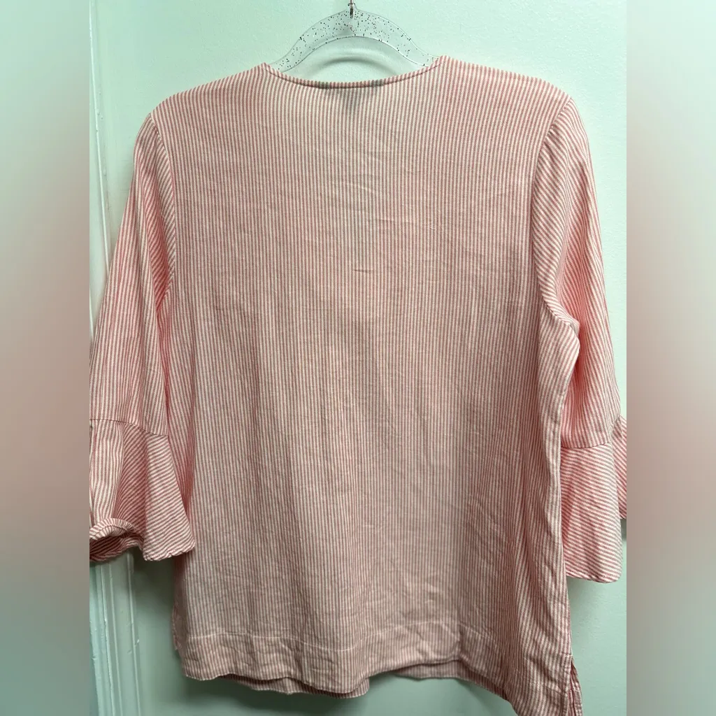 Zac & Rachel Pink Striped Tunic with Floral Detail Size M - Image 5