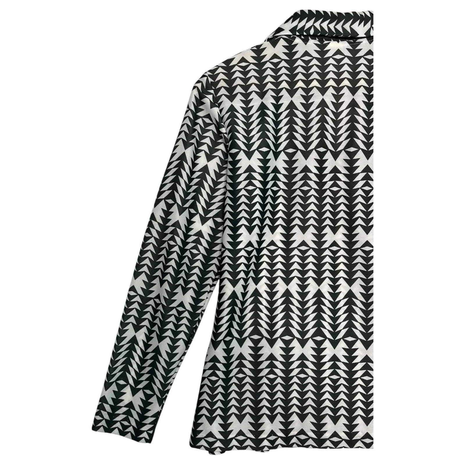 VTG Sears Top Womens Small Gray White Geometric Pattern Perma Prest 70s Retro - Image 8