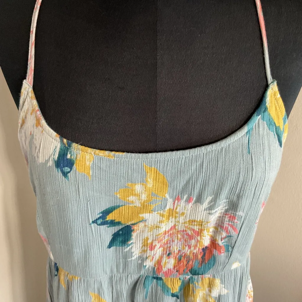 31. O'Neill Jasmine Powder Blue Floral Beach Mini dress Size Large - Image 7