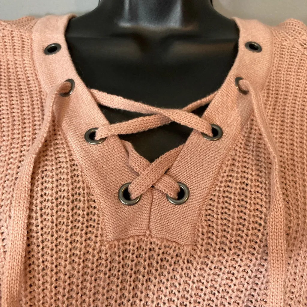 Rue21 Blush Lace-Up V-Neck Sweater - Image 4