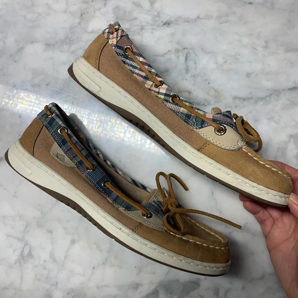 Sperry Top Sider Angelfish Madras Preppy Plaid Slip On Boat Shoe Size 7 - Image 6
