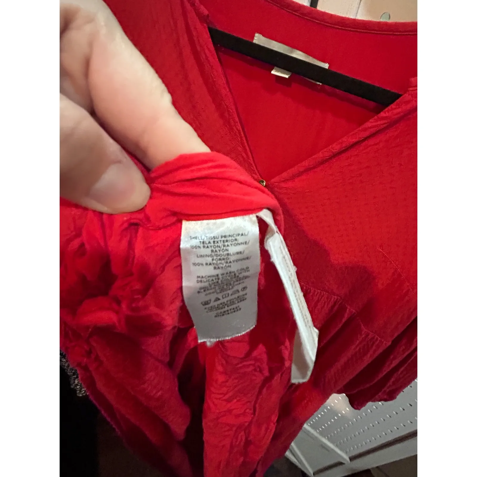 LOFT Red Dress Petite‎ Tiered Mini Casual Long Sleeve V Neck - Image 5