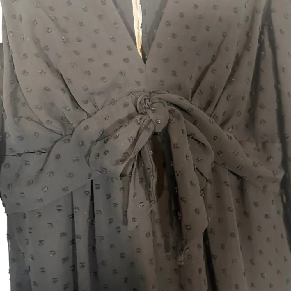 Zara Black Long Sheer Sleeve Dotted Key Hole Back Belted Short Romper Women Sz S - Image 4