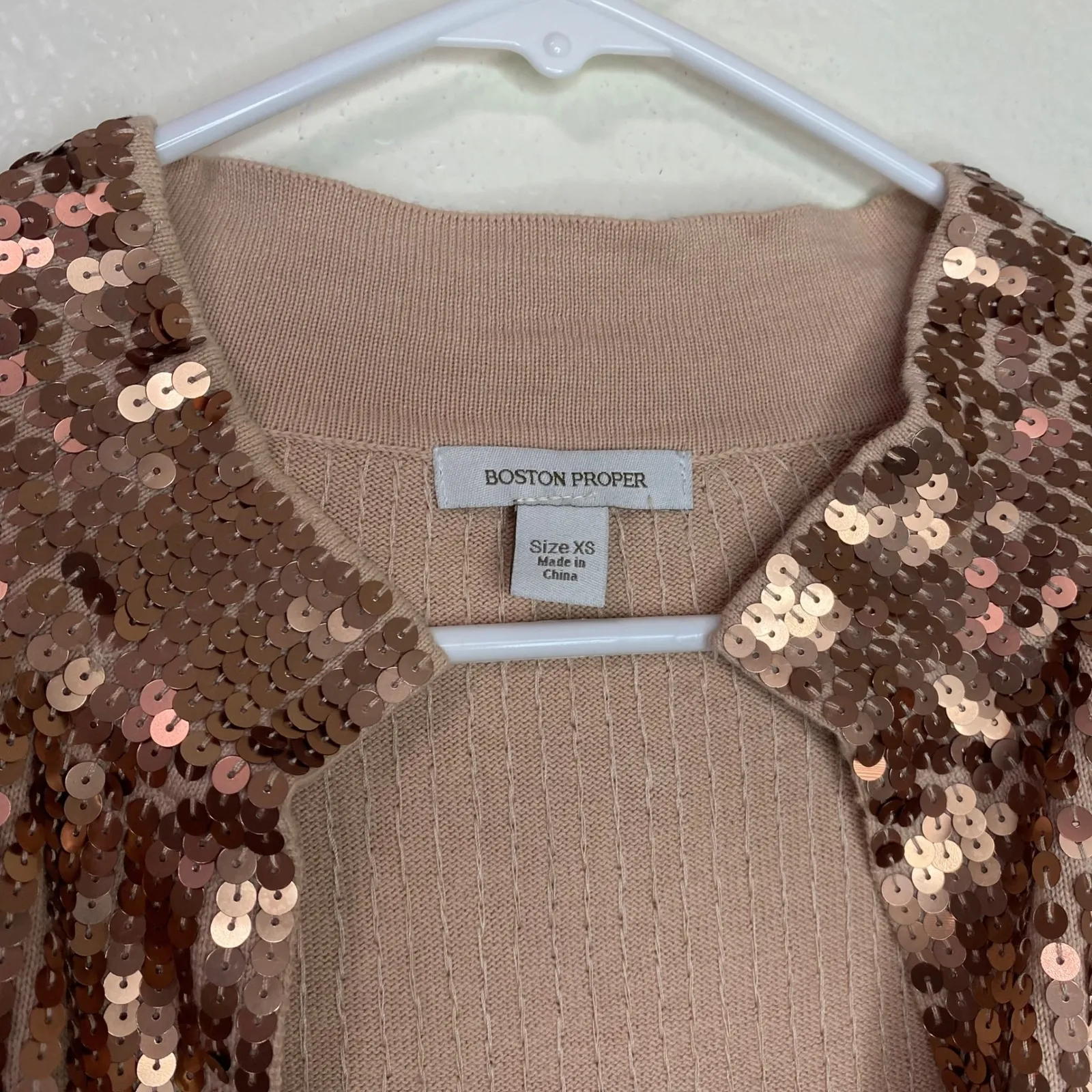 Boston Proper Sequin Peplum Cardigan Rose Gold Short Sleeve Party Size XS - Image 4