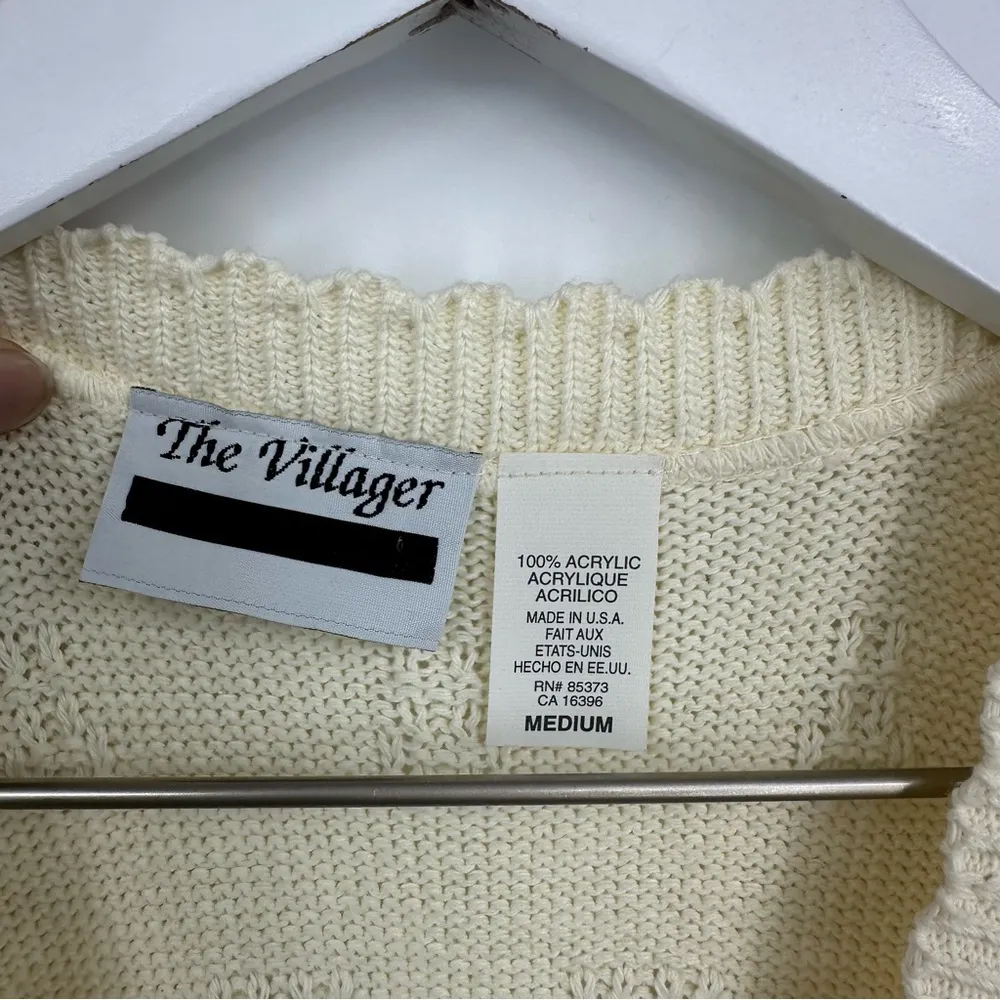 Vintage Y2K Cream Sweater Vest Cardigan Size Medium Boho Coquette Whimsical - Image 5