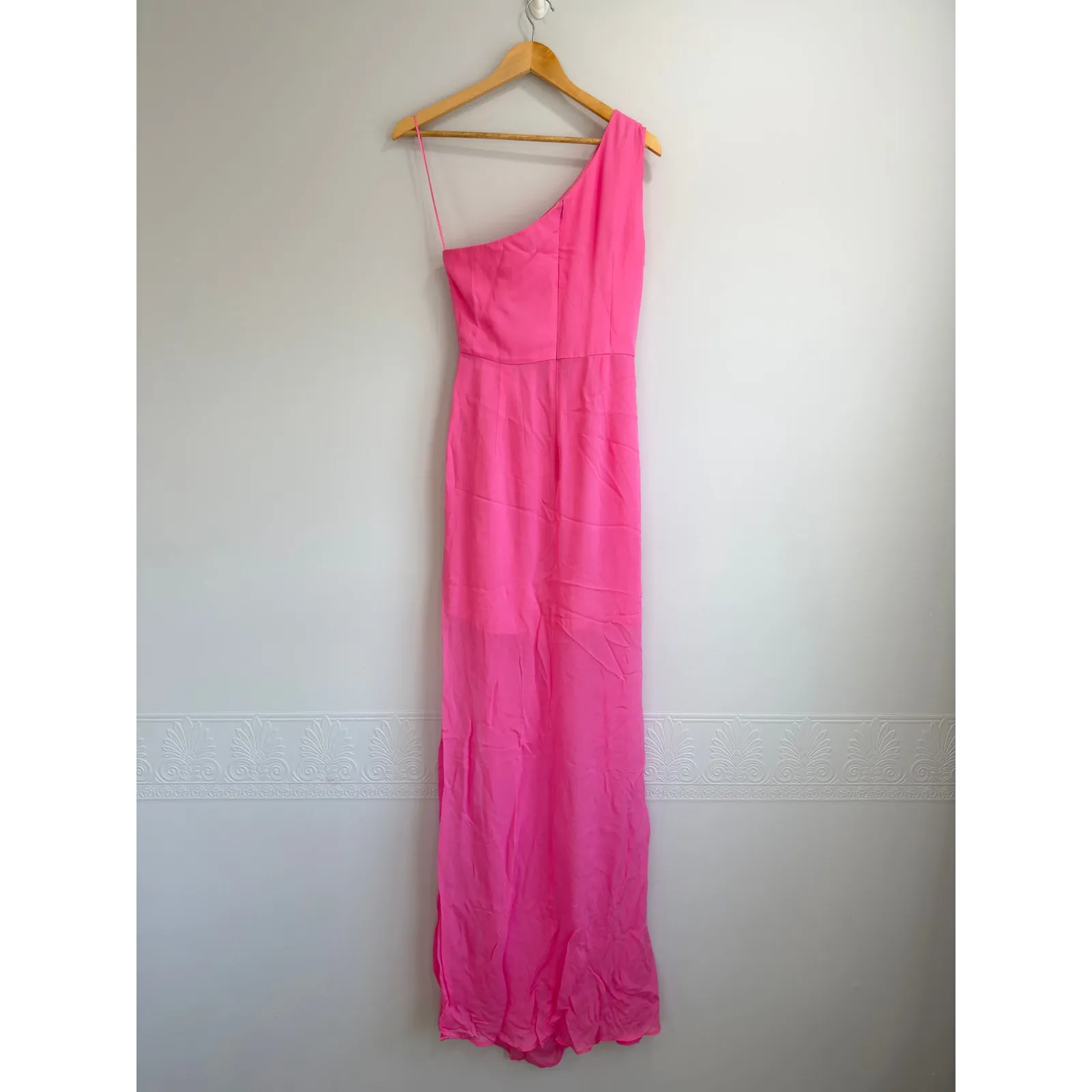 Sau Lee Helene One Shoulder Elegant Side Ruched Split Hem Pink Dress $450 size 6 - Image 4