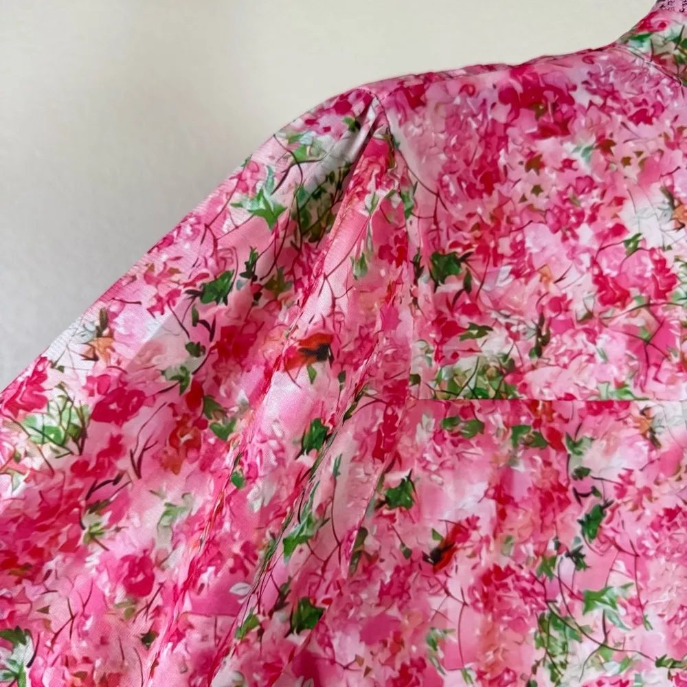 Vintage Inspired Pleated Floral Pink Lace Cottagecore Fairy Garden Barbie Chic Size L - Image 7