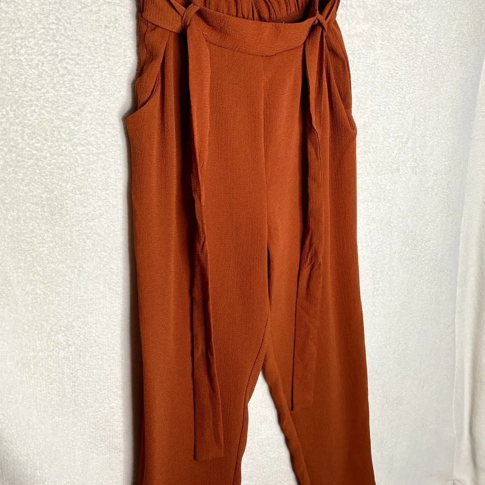 Rue21 Elastic Tie Waist Paperbag High Rise Pull-on Pants Pockets Orange Small - Image 2