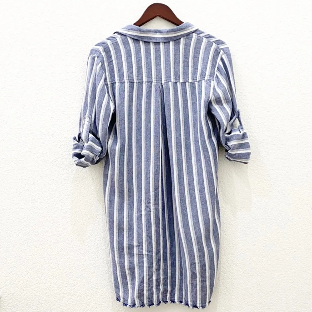 Cloth Stone Stripe Frayed Button Down Shirt Dress - Image 4