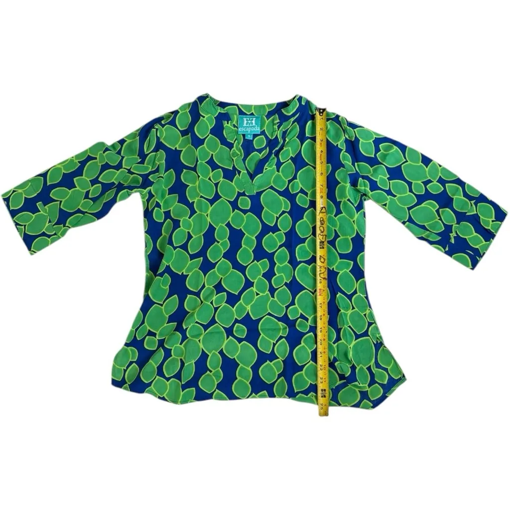 Escapada Geometric Bell Sleeve Top Womens Size Small Blue And Green - Image 7