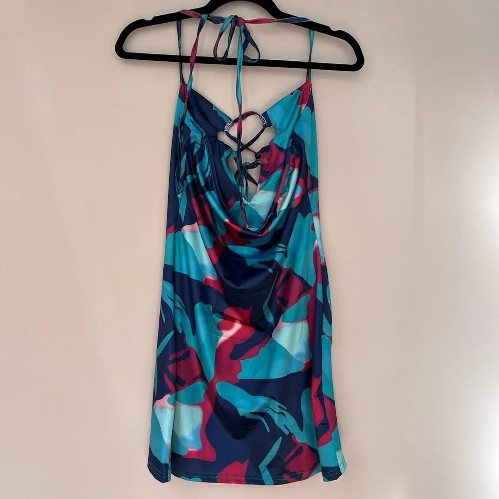 Blue and Red Mini Dress with Ties - Image 2