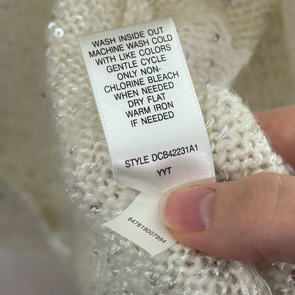 Croft & Barrow silver sequin longline sweater cardigan in ivory size L - Image 9