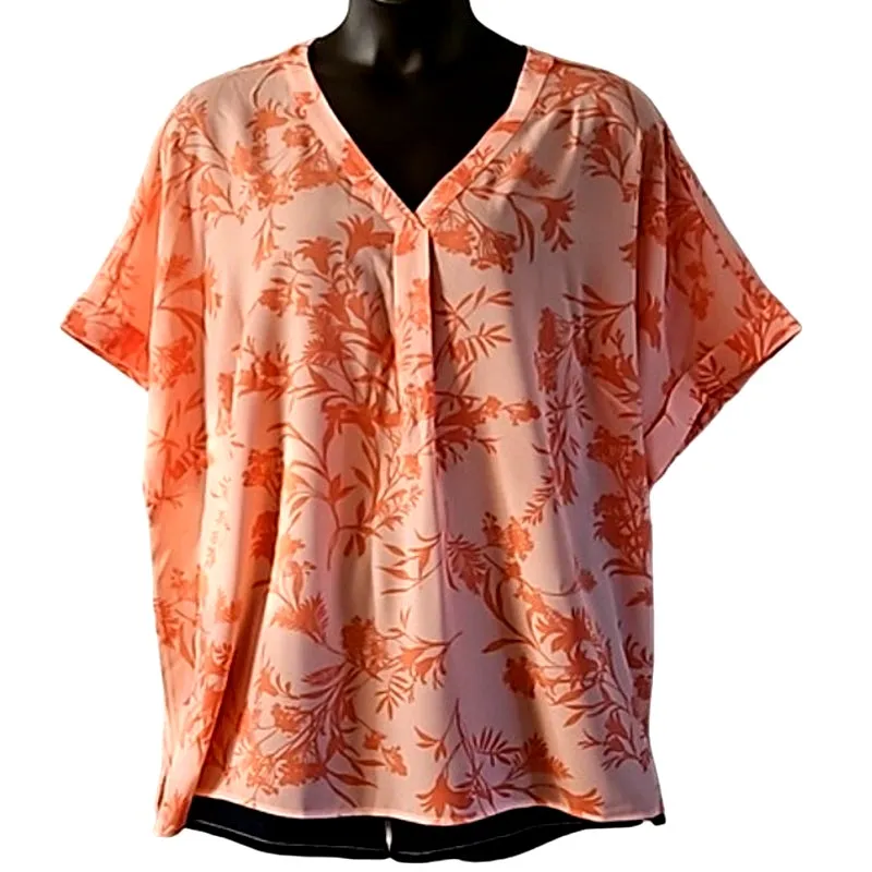 Belle by Kim Gravel Chic Summer Bloom Blouse Peach Floral Print, Size 4X NWOT Orange - Image 2