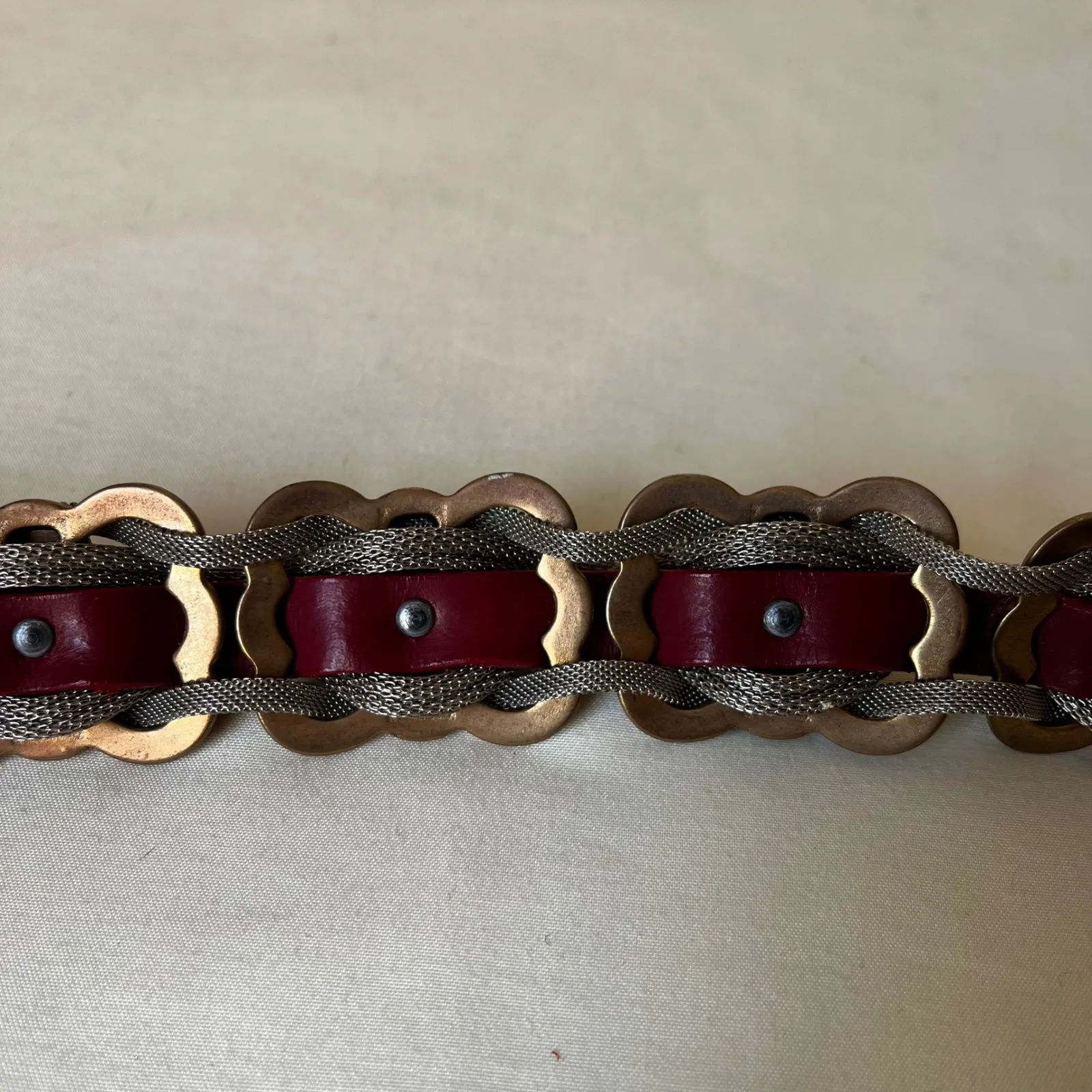 Nanni Italy Red Suede Silver Concho Chain Leather‎ Belt 36 Vintage Y2K - Image 12