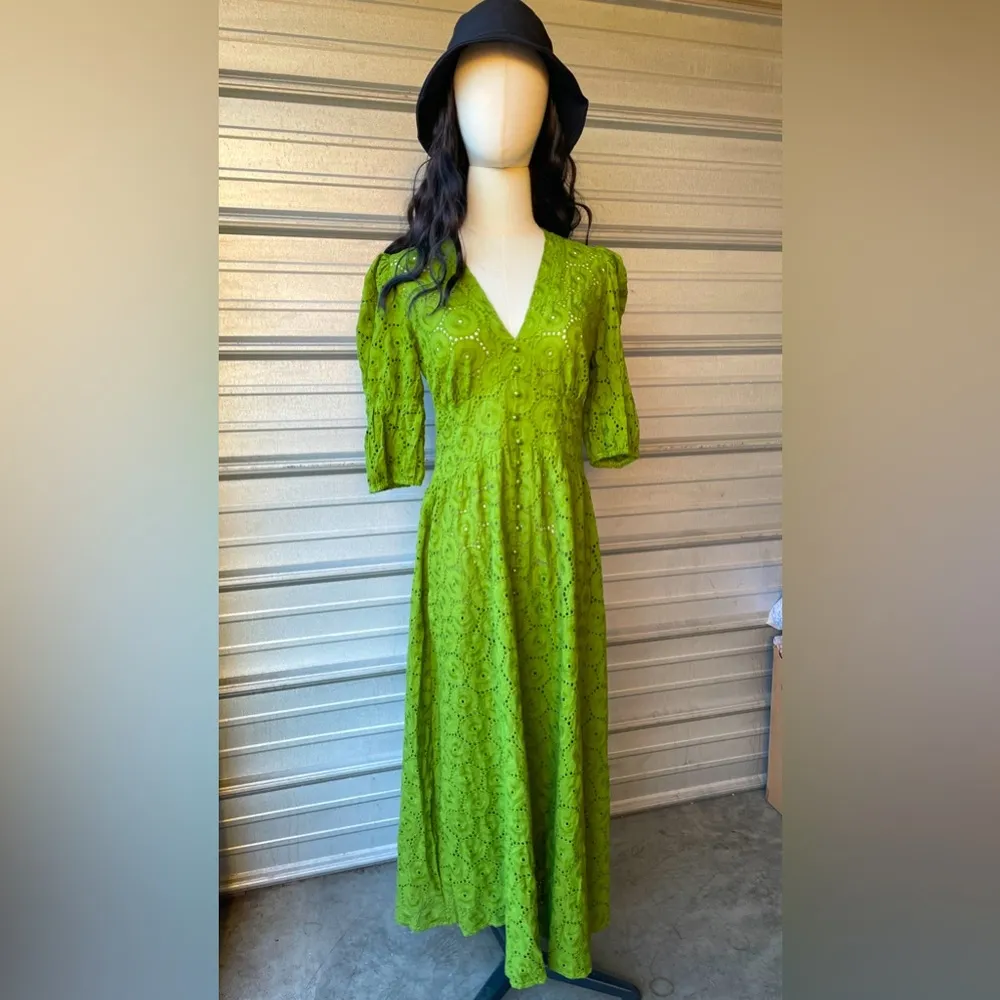 RIHOAS The Puff Sleeve Cutout Slit Maxi Dress, Size S, NWT Green - Image 10