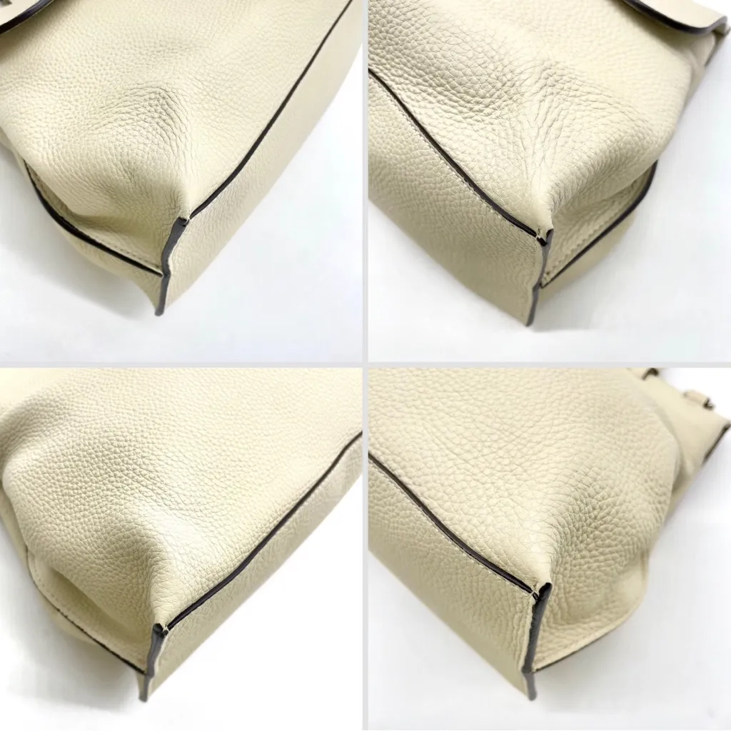 GUCCI Cream Leather Top Handle Front Flap Closure Bamboo Turn-Lock Shoulder Bag - Image 13