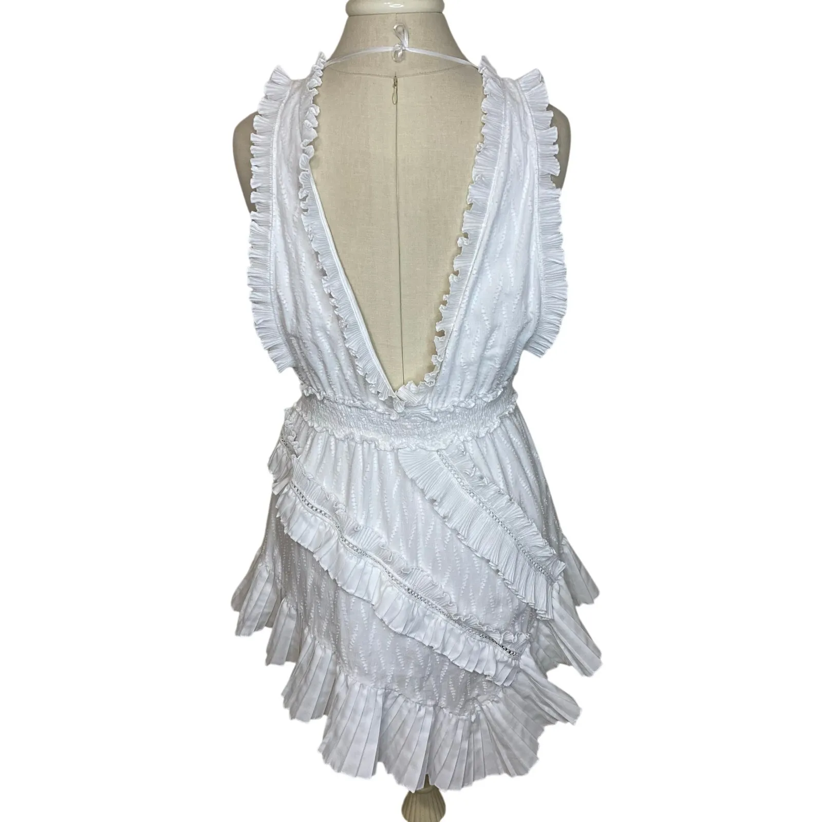 Luxxel  White Ruffle Mini Dress Western Boho Size Medium - Image 3