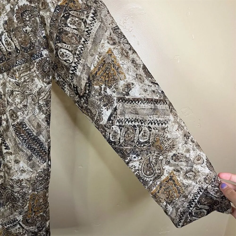 Chico's Women's Brown Paisley Lace Full‎ Zip Jacket Size Large (16-18) Corporate - Image 4