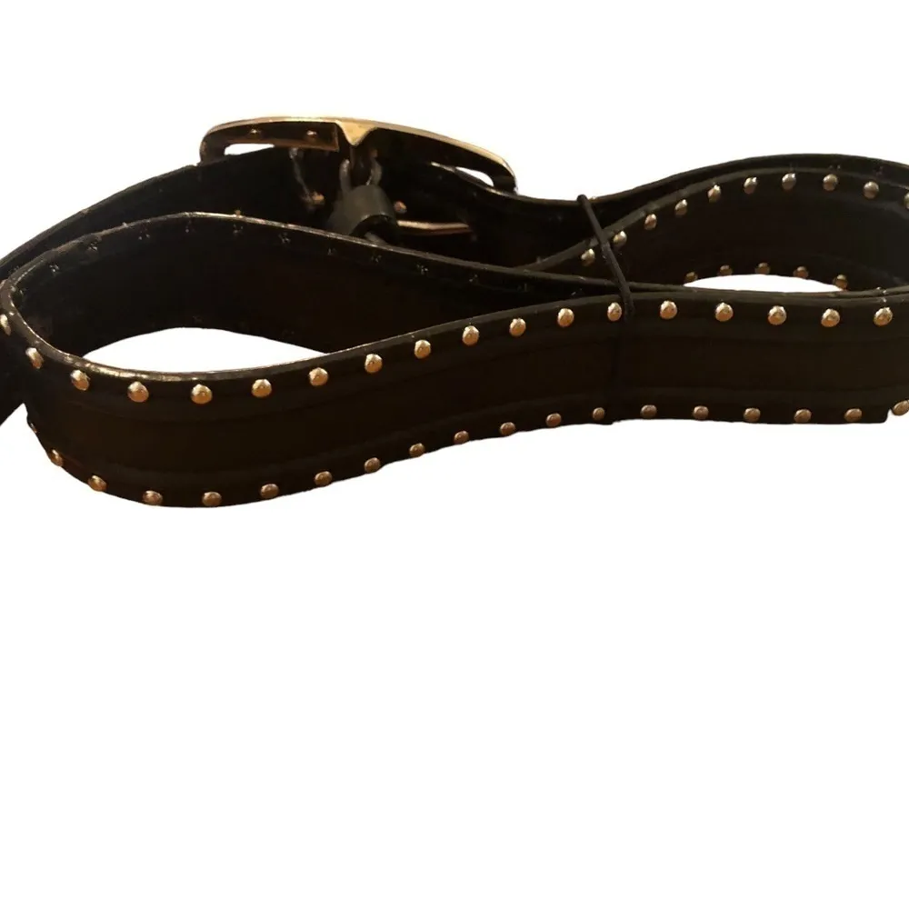 Harley Davidson Statement Leather Belt Silver Logo Buckle XL Rivets 1.5” Moto Black - Image 2