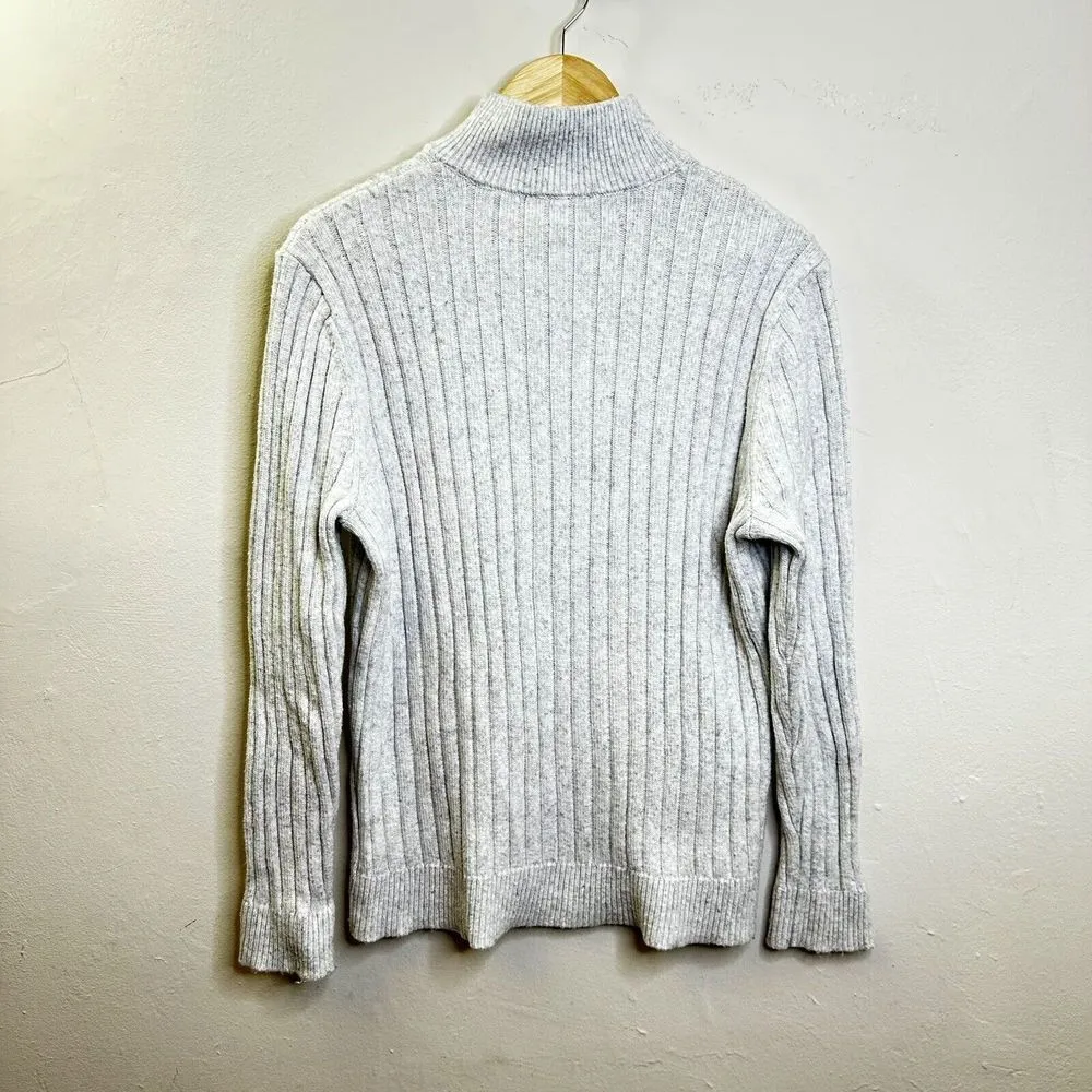 Express Women's Long Sleeve Sweater Button Front Collar Ribbed‎ Light Grey Large - Image 8