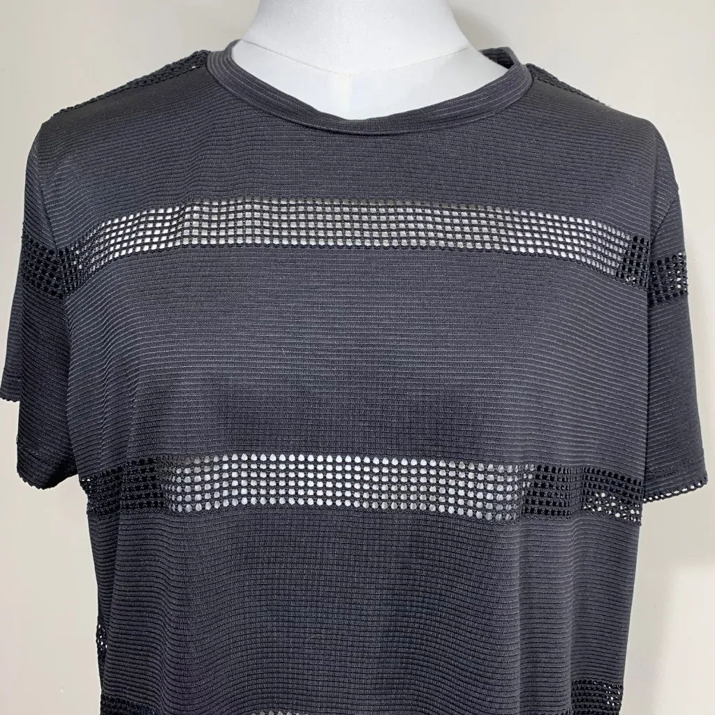 Gypsies & Moondust Black Sheer Mesh Stripe Short Sleeve Top Size L Boxy Fit Tee Size L - Image 2