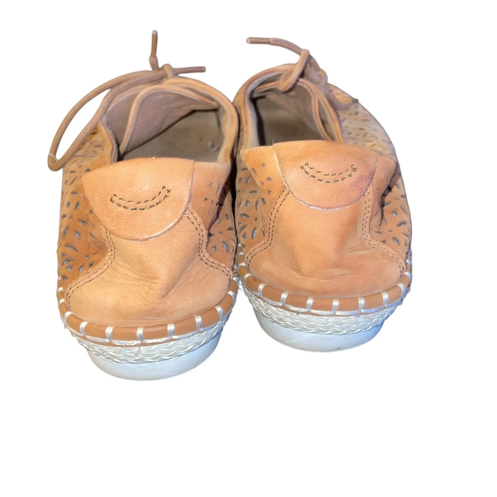 Earth Pax Sand Brown Perforated Leather Lace Up Casual Oxfords Shoes Women's 8.5 - Image 4