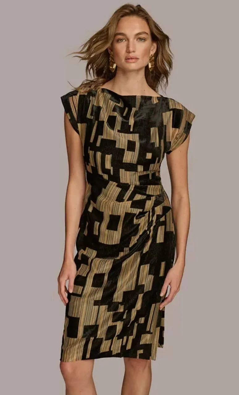 Donna Karan Printed Velvet Extended Shoulder Dress Knee Length Cocktail US 6 NWT - Image 1