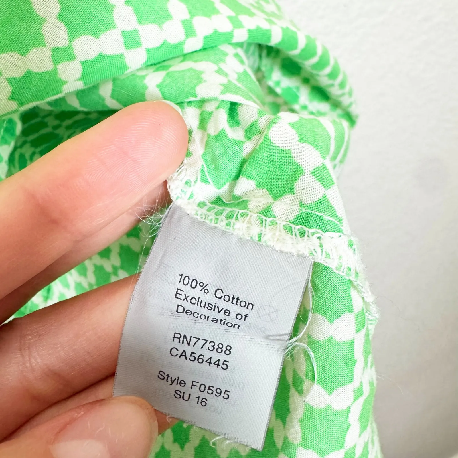 J. Crew Sleeveless Top‎ Green White Geo Print Neon Yellow Embroidery - Image 3