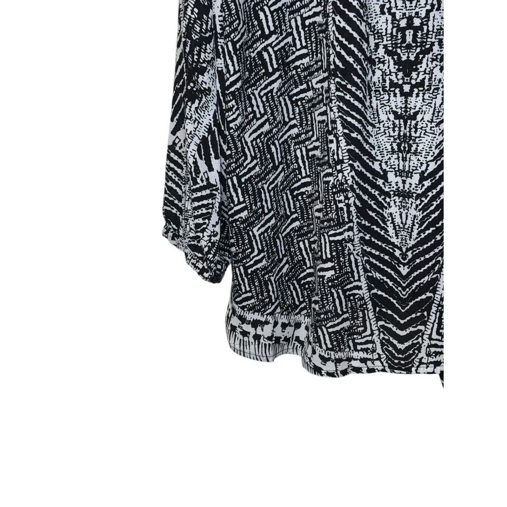 Peter Nygard Women's Blouse Aztec Printed Tie Front Top Split Long Sleeve Size 8 - Image 9