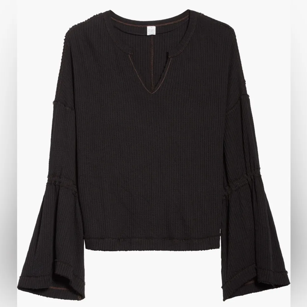 Free People We the Free Dahlia Thermal Top Black Small Bell Sleeve Oversized - Image 3