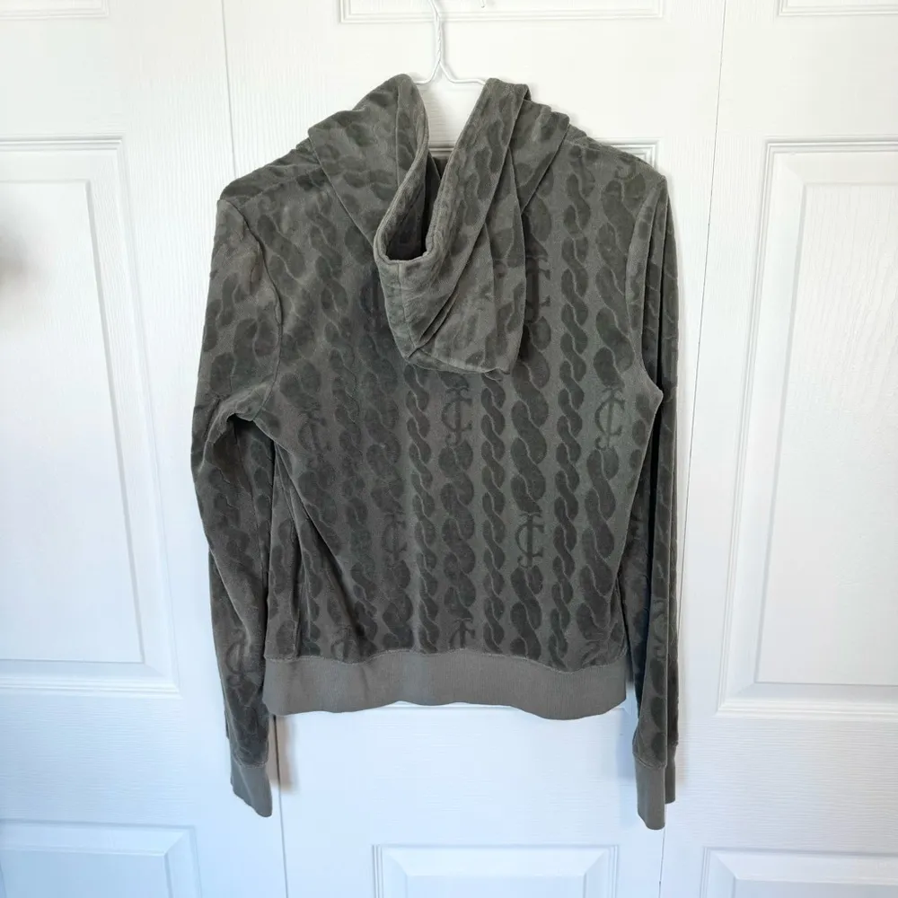 Vintage “JC” Juicy Couture pattern Olive Green Velour track suit jacket LARGE - Image 4