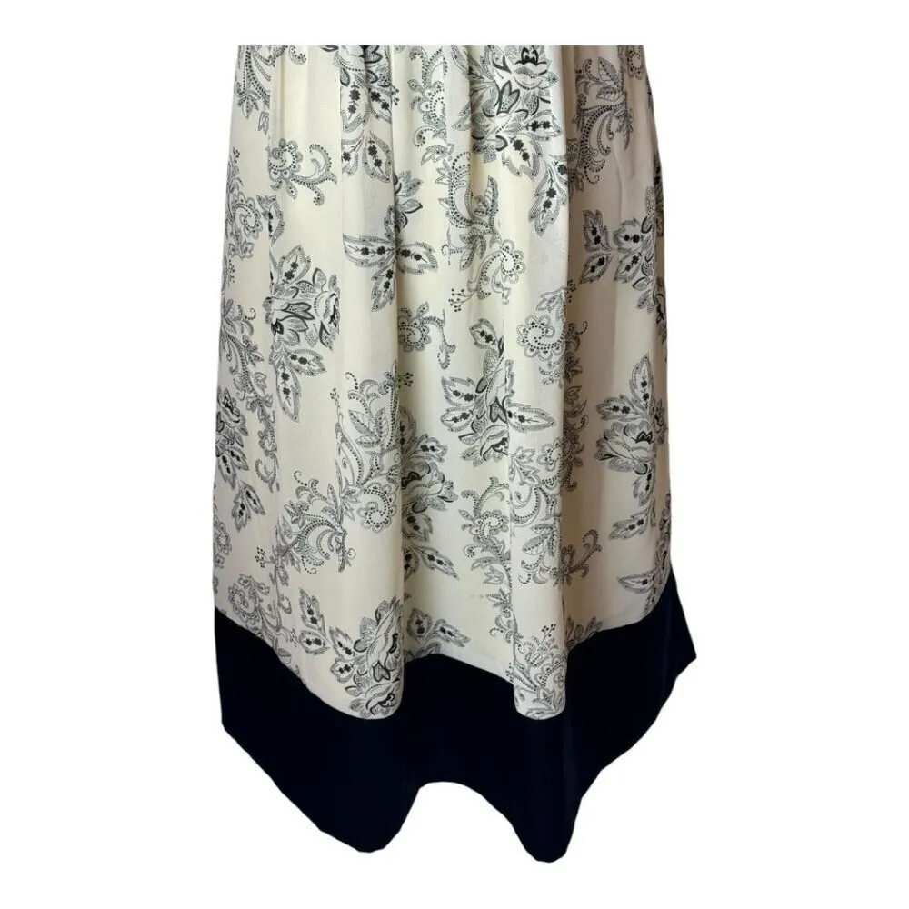 Eliza J Dress Women 8 Ivory Black Floral Print‎ Fit And Flare Midi Whimsigoth - Image 7