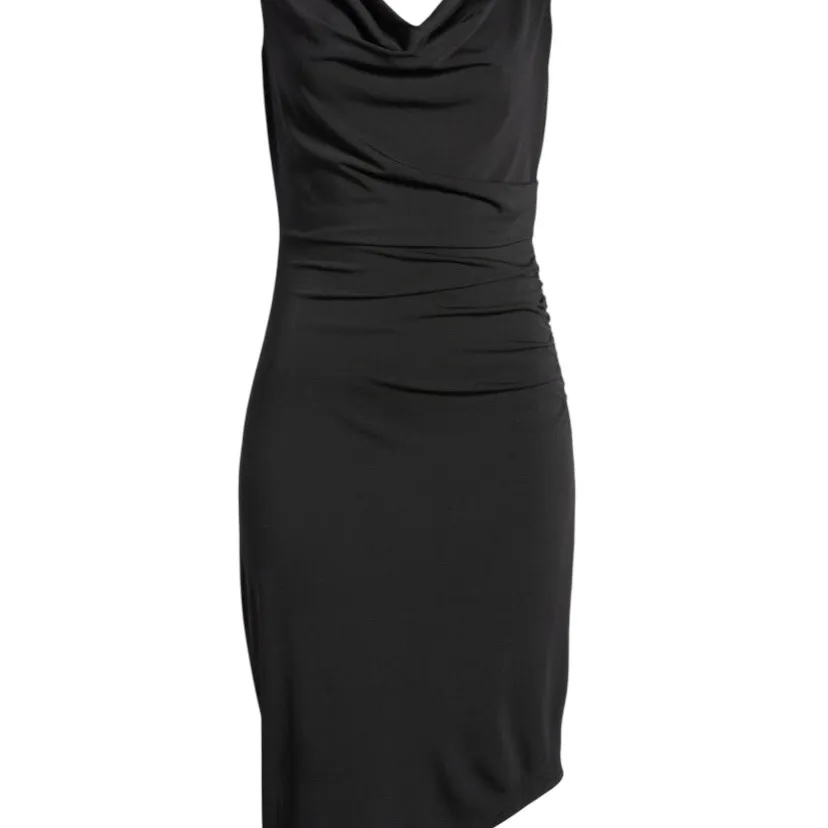 Sam Edelman Cowl Neck Jersey Asymmetrical Midi Black Sleeveless party Dress - Image 4