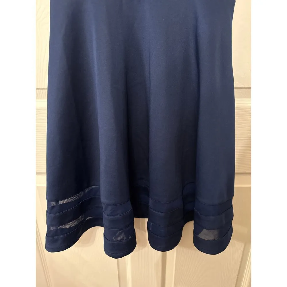 Lulu’s Navy Final Stretch Fit and Flare Sheer Mesh Panel Dress, M - Image 8