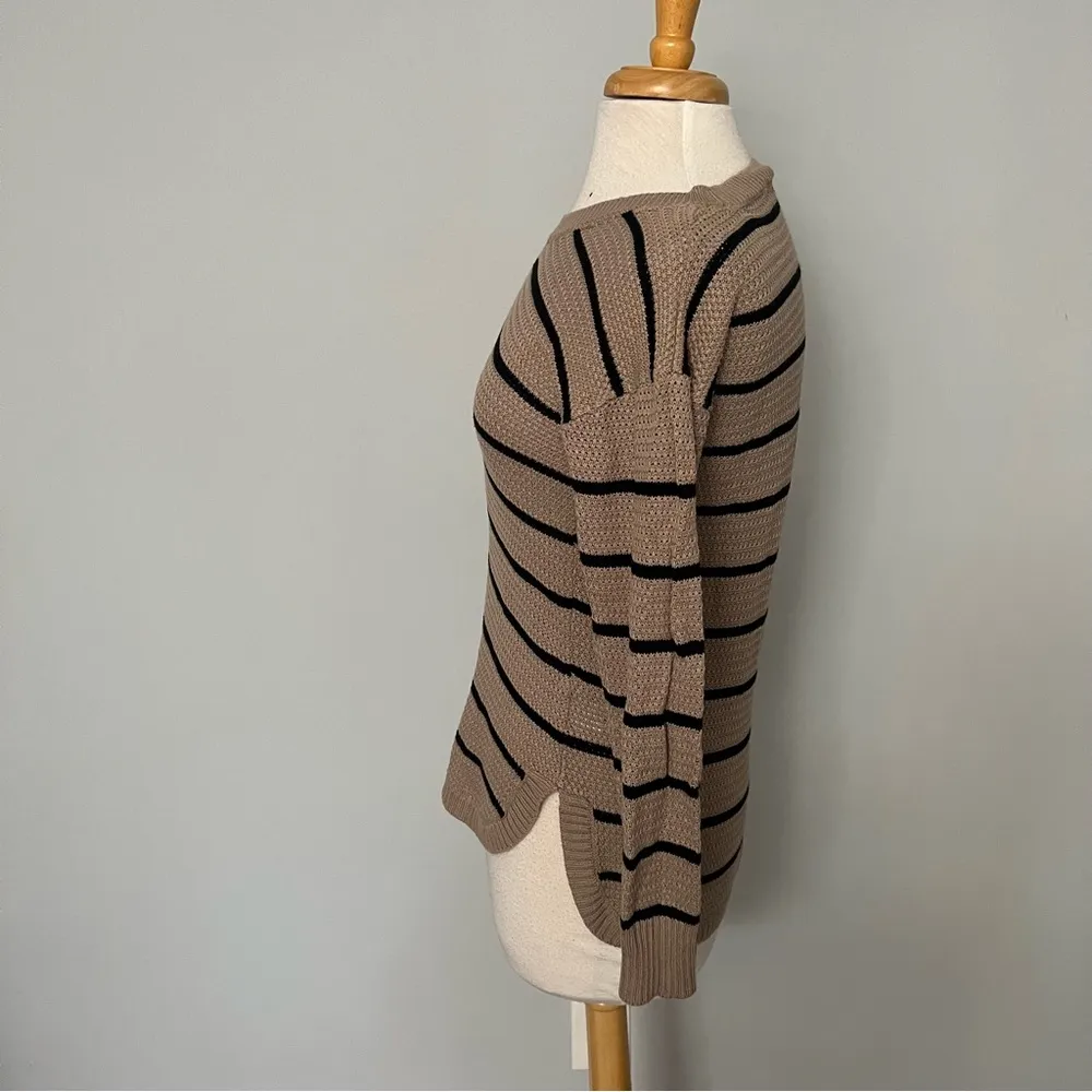 Papermoon Tan Black Striped Knit Crewneck Pullover Sweater Size S - Image 4