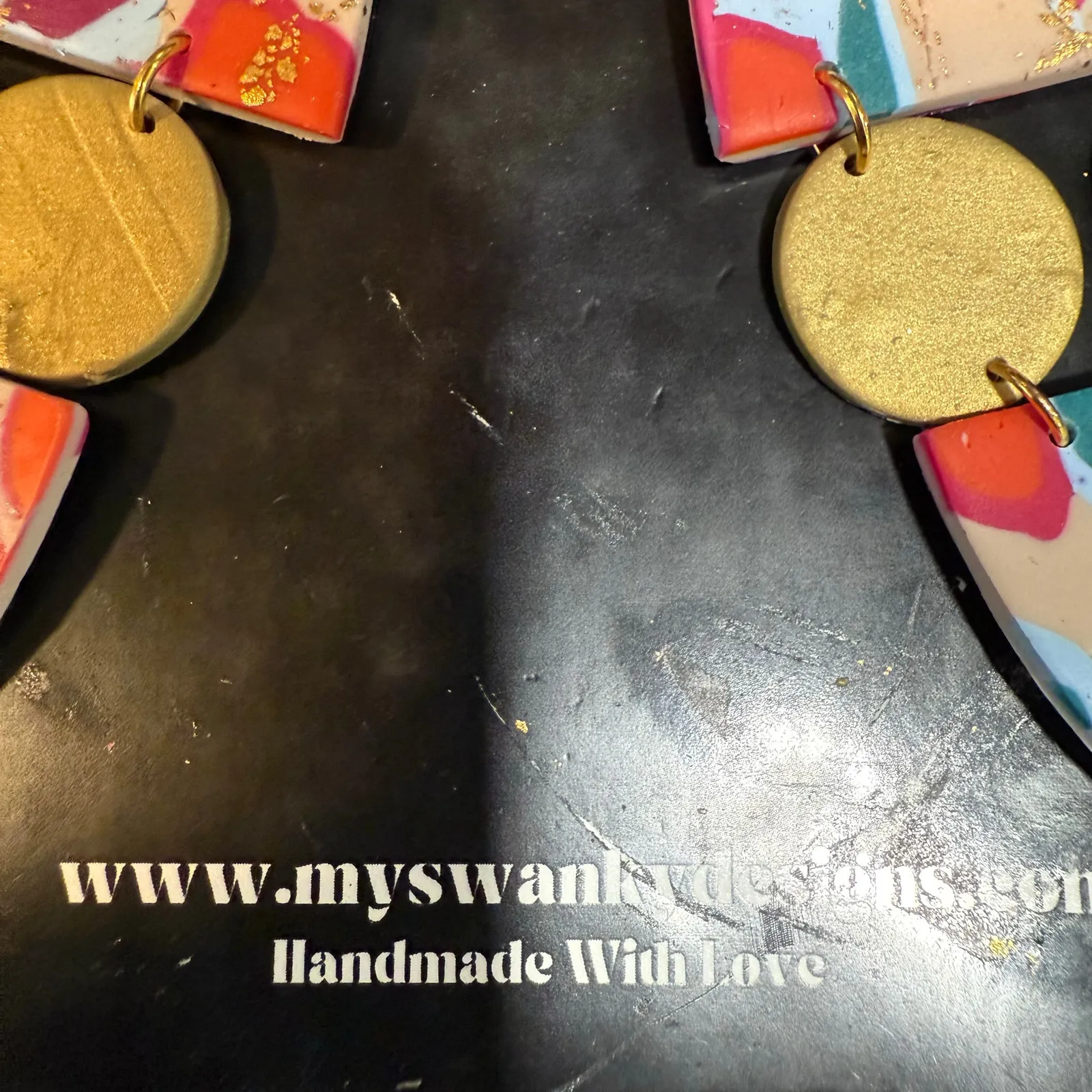 Swanky Designs Peach Abstract Handmade Earrings NWT Pink - Image 3