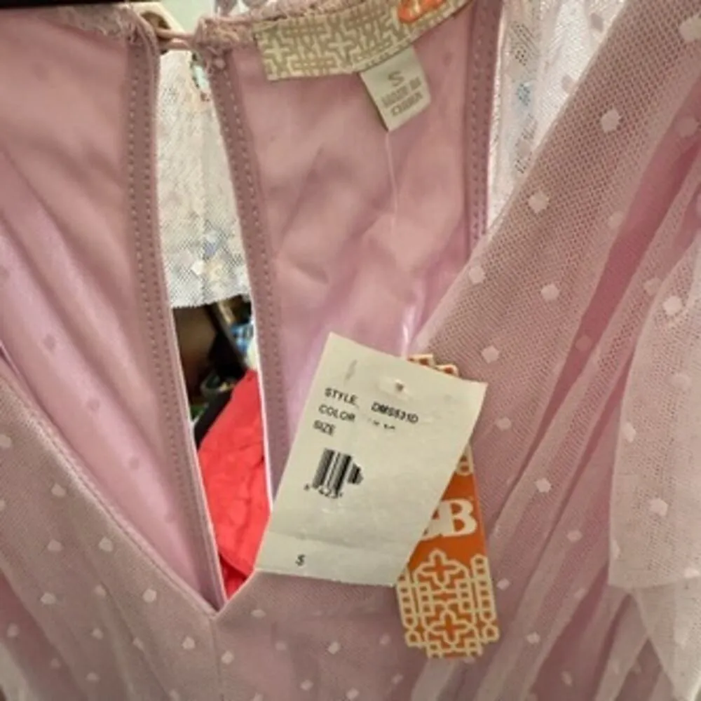 nwt new gianni bini pink lace ruffle polka dot mini dress size small - Image 3