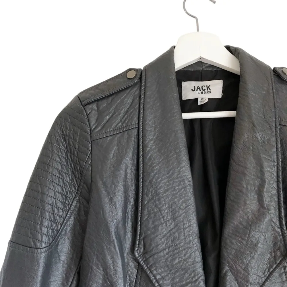 Jack by BB Dakota Amanda Gray Vegan Faux Leather Moto Jacket XS Women’s Biker - Image 2