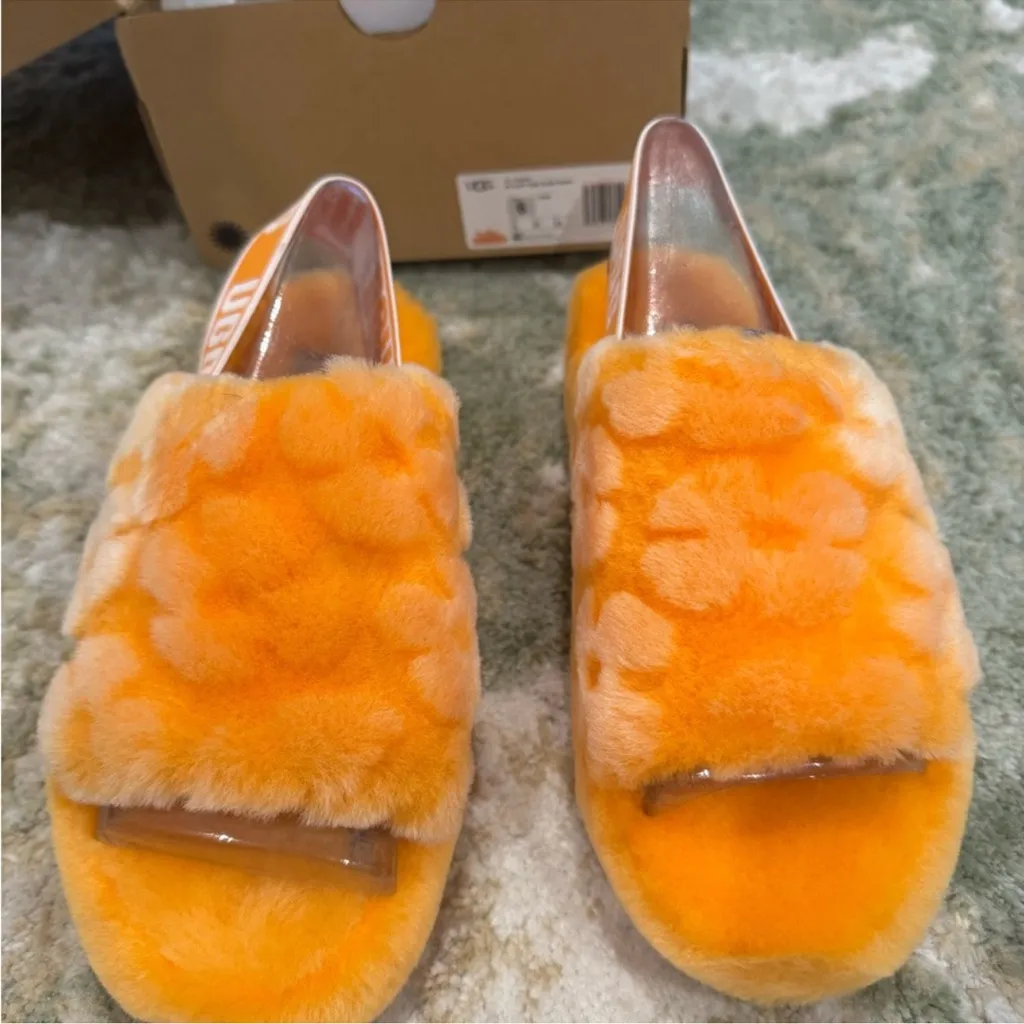UGG Vibrant Orange Fluffy Slides - Image 5