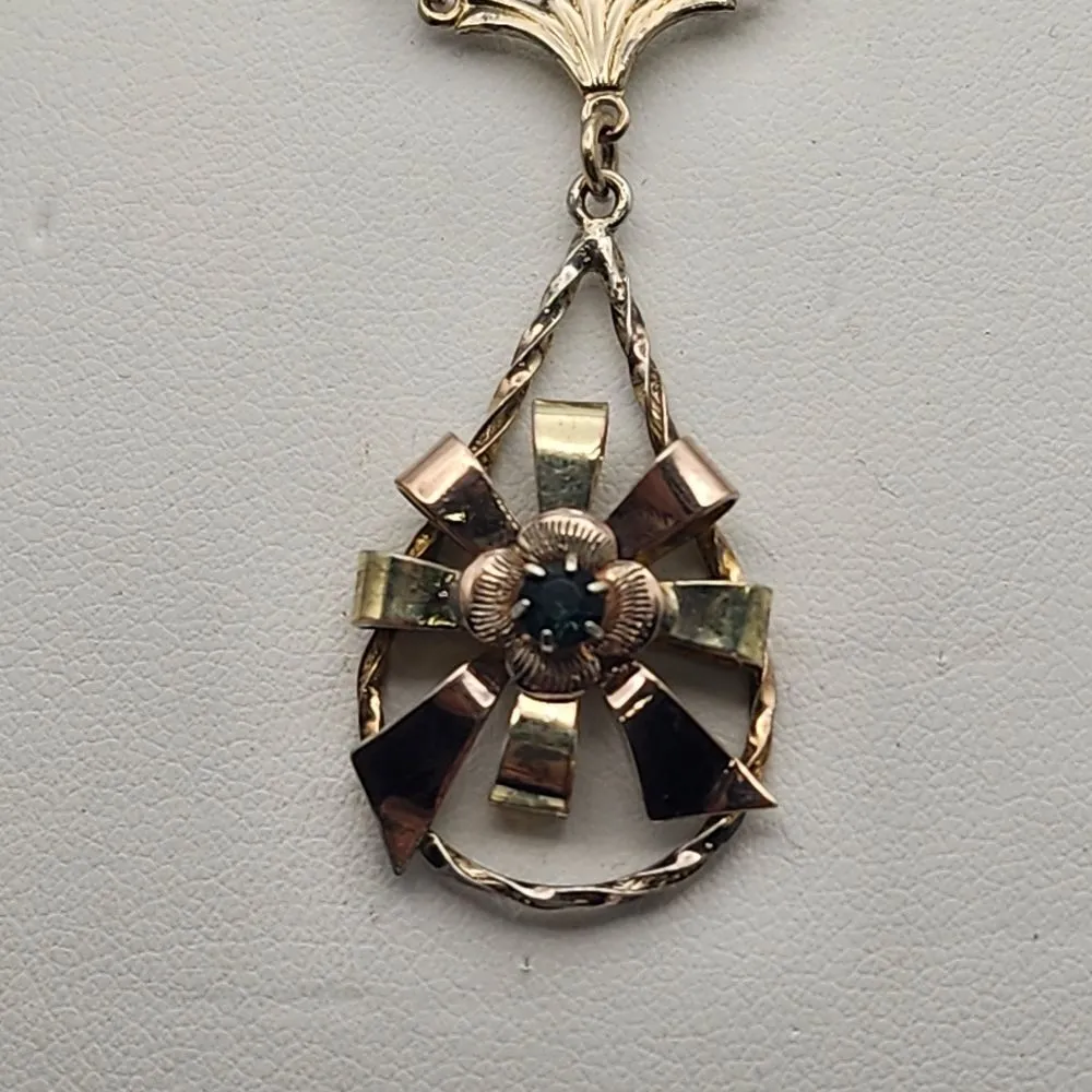 Vintage Binder Bros 1/20 14K Gold Filled Art Nouveau Flower Necklace Blue - Image 3