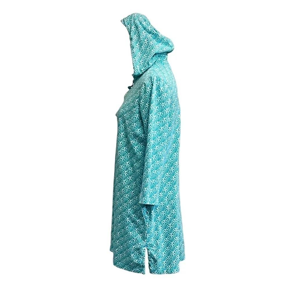 Lands’ End Teal Seashell Hoodie Mini Dress XS – Beach Cover-Up Coastal Nautical - Image 4